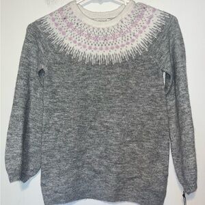 Aspen Kids Girls Sz M (7/8) Gray Crewneck Long Sleeve Faire Isle Sweater NWT